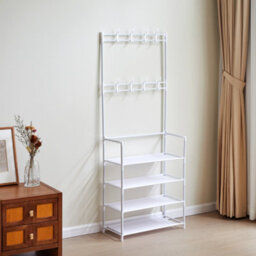 Living And Home White Entryway Stand Coat Rack Coat Hanger With 4 Tier Shoe Storage Shelves 158Cm (H) - thumbnail 2