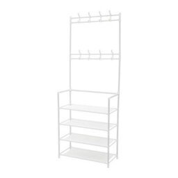 Living And Home White Entryway Stand Coat Rack Coat Hanger With 4 Tier Shoe Storage Shelves 158Cm (H) - thumbnail 3