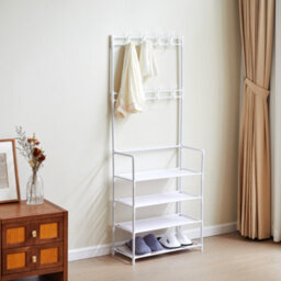 Living And Home White Entryway Stand Coat Rack Coat Hanger With 4 Tier Shoe Storage Shelves 158Cm (H)