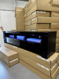 Furneo 200Cm Black Long Tv Stand Unit Cabinet Matt & High Gloss Blue Led Lights Phantom 10 - thumbnail 5