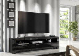 Furneo 200Cm Black Long Tv Stand Unit Cabinet Matt & High Gloss Blue Led Lights Phantom 10 - thumbnail 2