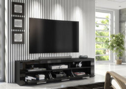 Furneo 200Cm Black Long Tv Stand Unit Cabinet Matt & High Gloss Blue Led Lights Phantom 10 - thumbnail 3