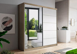 Vista 05 150X200X61Cm Sliding Door Wardrobe With Mirror White Matt Front + Sonoma Body - thumbnail 1
