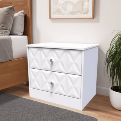 Genoa Ready Assembled Matt White No Effect 2 Drawer Wide Bedside Chest (H)521mm (W)570mm (D)395mm - image 1