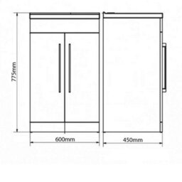 Clifton Bathroom 2 Door Floor Standing Vanity Unit With Ceramic Basin 600mm Wide - Storm Grey Gloss  - Brassware Not Included - thumbnail 3