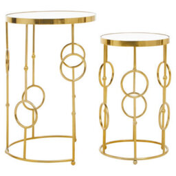Orsina Set Of Two Gold Metal Tables,accent Tables With Astronomical Circle Design,small Side Tables For Lounge Room - thumbnail 2