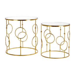 Orsina Set Of Two Gold Metal Tables,accent Tables With Astronomical Circle Design,small Side Tables For Lounge Room - thumbnail 1