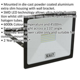 Extra Slim Floodlight With Wall Bracket - 50W Smd Led - Ip65 Rated - 4500 Lumens - thumbnail 2