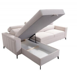 Baltico I Mini Modern Corner Sofa Bed With Adjustable Profiled Headrests  Storage Compact Fabric Lshape Settee Light Blue Left - thumbnail 3