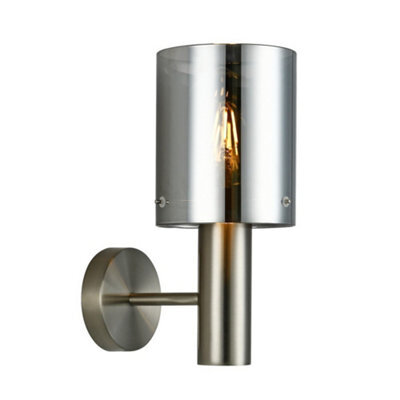 Luminosa Lighting Luminosa Modern Wall Lamp Satin Nickel 1 Light With Smoky Shade, E27
