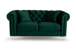 Chesterfield Sofa With Acrylic Feet In Velvet Bottle Green Fabric 2 Seater Sofa - thumbnail 4