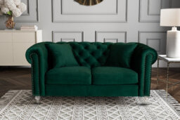 Chesterfield Sofa With Acrylic Feet In Velvet Bottle Green Fabric 2 Seater Sofa - thumbnail 2