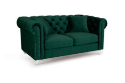 Chesterfield Sofa With Acrylic Feet In Velvet Bottle Green Fabric 2 Seater Sofa - thumbnail 3