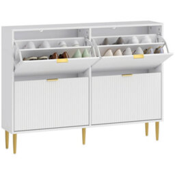 Homcom Slim Shoe Storage Cabinet With 4 Flip Drawers For Hallway, White - thumbnail 2