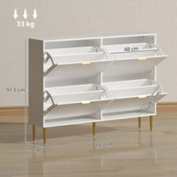 Homcom Slim Shoe Storage Cabinet With 4 Flip Drawers For Hallway, White - thumbnail 3
