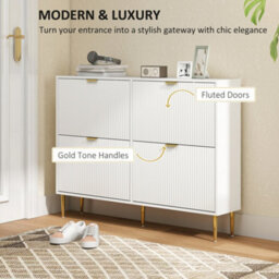 Homcom Slim Shoe Storage Cabinet With 4 Flip Drawers For Hallway, White - thumbnail 4