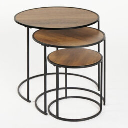 Ohs Manhattan Round Nesting Side Coffee Table With Metal Frame - Dark Wood - thumbnail 5