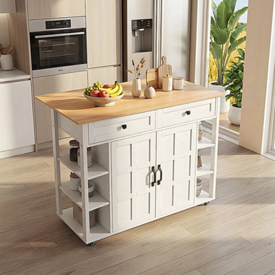 Kitchen Island With Drop Leaf, Rolling Kitchen Storage Trolley, 2 Door Cupboard - image 1
