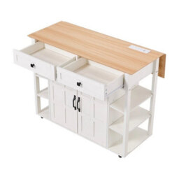 Kitchen Island With Drop Leaf, Rolling Kitchen Storage Trolley, 2 Door Cupboard - thumbnail 5