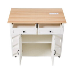 Kitchen Island With Drop Leaf, Rolling Kitchen Storage Trolley, 2 Door Cupboard - thumbnail 6