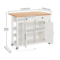 Kitchen Island With Drop Leaf, Rolling Kitchen Storage Trolley, 2 Door Cupboard - thumbnail 2