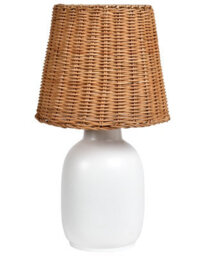 Beliani Table Lamp - White Ceramic Base With Natural Rattan Shade, Bedside And Hallway Lamp (W25 X D25 X H47Cm) - thumbnail 2
