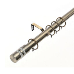 Lister Cartwright 28mm Antique Brass Fixed Metal Curtain Pole Set With Diamante Stripe Finial(150 Cm)
