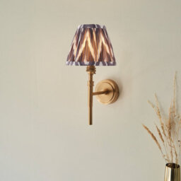 Luminosa Lighting Luminosa Chester Brushed Aged Brass Plate Wall Light With Pearl Grey Fabric Zigzag Shade 16Cm B22 - thumbnail 2