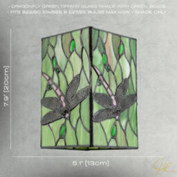 Happy Homewares Green Stained Glass Dragonfly Rectangular Tiffany Pendant Light Shade - thumbnail 7