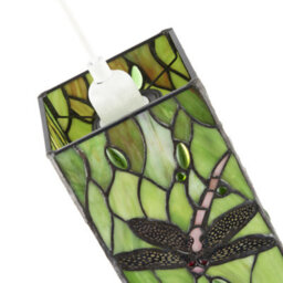 Happy Homewares Green Stained Glass Dragonfly Rectangular Tiffany Pendant Light Shade - thumbnail 4
