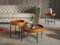 Angel Cerda Stylish Round Corner Table In Eco-Leather And Walnut With Black Steel Legs - thumbnail 6
