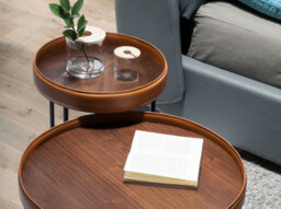 Angel Cerda Stylish Round Corner Table In Eco-Leather And Walnut With Black Steel Legs - thumbnail 4