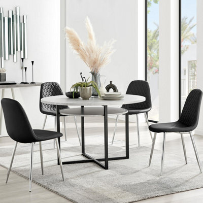 Furniturebox Uk Adley Grey Concrete Effect Storage Dining Table & 4 Black Corona Silver Chairs - image 1