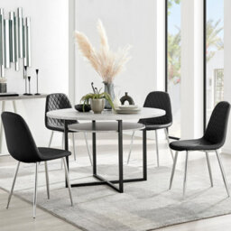 Furniturebox Uk Adley Grey Concrete Effect Storage Dining Table & 4 Black Corona Silver Chairs - thumbnail 1