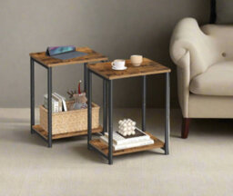 Modcraft Set Of 2 Side Tables For Bedroom And Livingroom , Industrial Style Table - Brown - thumbnail 3