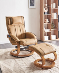Beliani Massage Chair Majestic With Footstool Faux Leather Light Brown - thumbnail 2