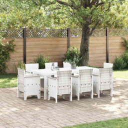 Berkfield Garden Dining Set 9 Pcs White Polt Rattan