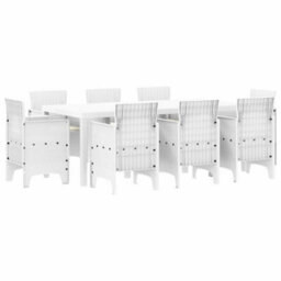 Berkfield Garden Dining Set 9 Pcs White Polt Rattan - thumbnail 2