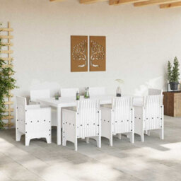 Berkfield Garden Dining Set 9 Pcs White Polt Rattan - thumbnail 3