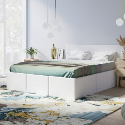 Calabrini C-06 Sturdy Bedroom Bed With Lift Up Slats And Spacious Sleeping Area White - image 1