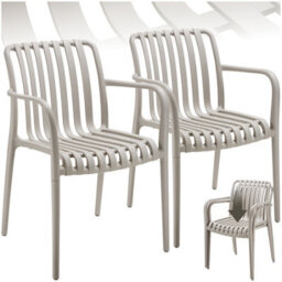 Tectake Garden Chairs Alcudia - Weather-Resistant, Durable And Long-Lasting Plastic - Taupe - Set Of 2 - thumbnail 1