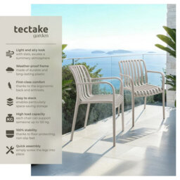 Tectake Garden Chairs Alcudia - Weather-Resistant, Durable And Long-Lasting Plastic - Taupe - Set Of 2 - thumbnail 2
