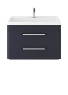 Hudson Reed Solar Wall Hung 2 Drawer Vanity Cabinet, Elegant Vanity Unit In Bathroom With Soft Close Drawers, Indigo Blue - image 1