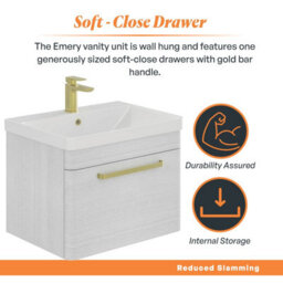 Plum&clay Emery Textured White Wall Hung Bathroom Vanity Unit & Basin Set With Gold Handles (W)80Cm (H)46Cm - thumbnail 4