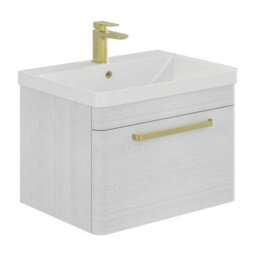 Plum&clay Emery Textured White Wall Hung Bathroom Vanity Unit & Basin Set With Gold Handles (W)80Cm (H)46Cm