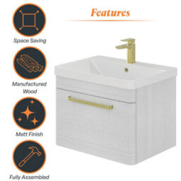 Plum&clay Emery Textured White Wall Hung Bathroom Vanity Unit & Basin Set With Gold Handles (W)80Cm (H)46Cm - thumbnail 6