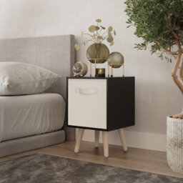 Urbn-Living Urbnliving 51Cm Height Black Wooden Cube Storage Bookcase Cream Inserts Scandinavian Pine Legs