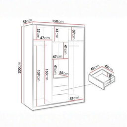 Modern 3 Door Wardrobe Balilux D3 150 Cm Wide With A One Mirror On The Doors And Stylish Strips White With Oakwotan - thumbnail 6