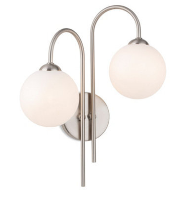 Luminosa Lighting Luminosa Lyndon 2 Light Globe Wall Brushed Steel With Opal White Glass