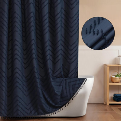 INHOUSOLU HOME DÉCOR Inhousolu Home Decor Stylish Boho Shower Curtain Tufted Chevron Stripes Waterproof Washable - image 1